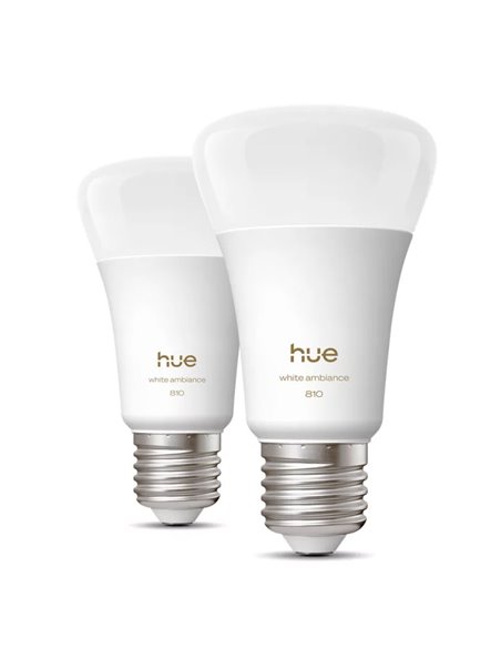 Pack 2 bombillas inteligentes Hue E27 A60 810Lm, 6W equivalente 60W, regulable, White Ambiance, control por voz