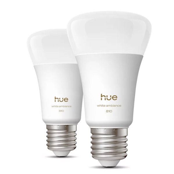 Pack 2 bombillas inteligentes Hue E27 A60 810Lm, 6W equivalente 60W, regulable, White Ambiance, control por voz