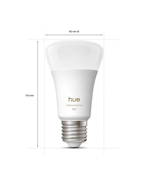 Pack 3 bombillas inteligentes Hue E27 A60 810Lm, 6W equivalente 60W, regulable, White Ambiance, control por voz