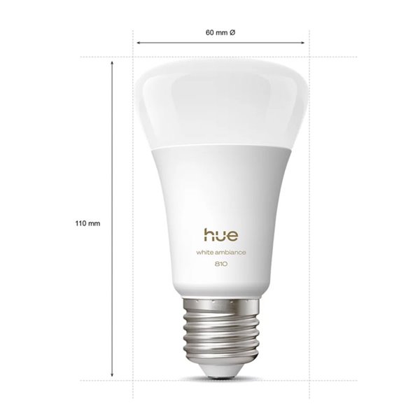 Pack 3 bombillas inteligentes Hue E27 A60 810Lm, 6W equivalente 60W, regulable, White Ambiance, control por voz