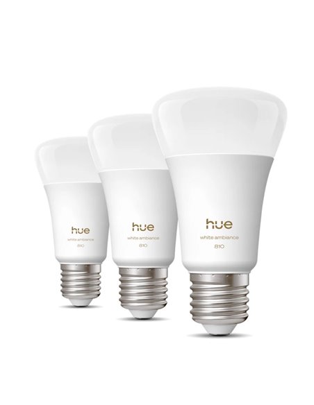 Pack 3 bombillas inteligentes Hue E27 A60 810Lm, 6W equivalente 60W, regulable, White Ambiance, control por voz