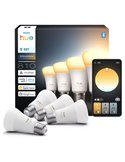 Pacote com 4 lâmpadas inteligentes Hue E27 A60 810Lm, 6W equivalente a 60W, dimerizáveis, luz ambiente branca, controle por voz.