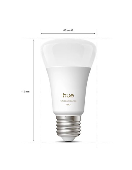 Lot de 4 ampoules connectées Hue E27 A60 810 lm, 6 W équivalent à 60 W, dimmables, White Ambiance, commande vocale