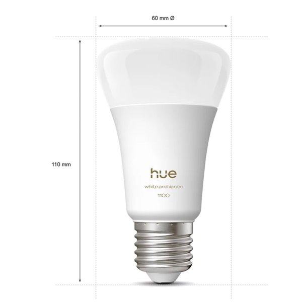 Ampoule LED intelligente Hue E27 A60 1100 lm, 8,1 W (équivalent 75 W), dimmable, White Ambiance, commande vocale