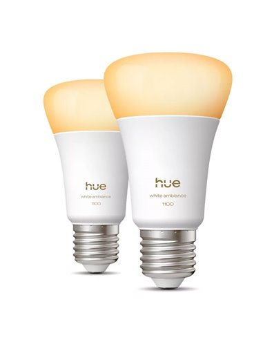 Pack 2 bombillas inteligentes Hue E27 A60 1100Lm, 8,1W equivalente 75W, regulable, White Ambiance, control por voz