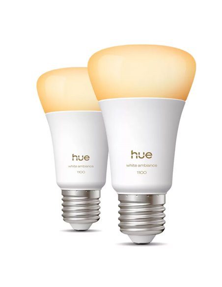 Pack 2 bombillas inteligentes Hue E27 A60 1100Lm, 8,1W equivalente 75W, regulable, White Ambiance, control por voz