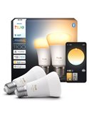 Pack 2 bombillas inteligentes Hue E27 A60 1100Lm, 8,1W equivalente 75W, regulable, White Ambiance, control por voz