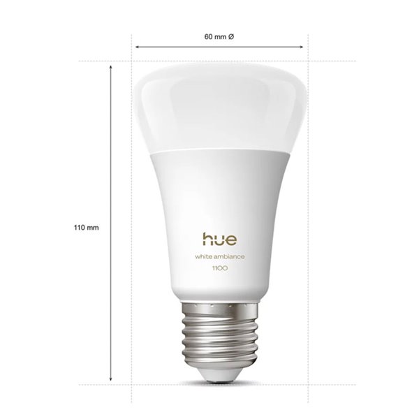 Pack 2 bombillas inteligentes Hue E27 A60 1100Lm, 8,1W equivalente 75W, regulable, White Ambiance, control por voz