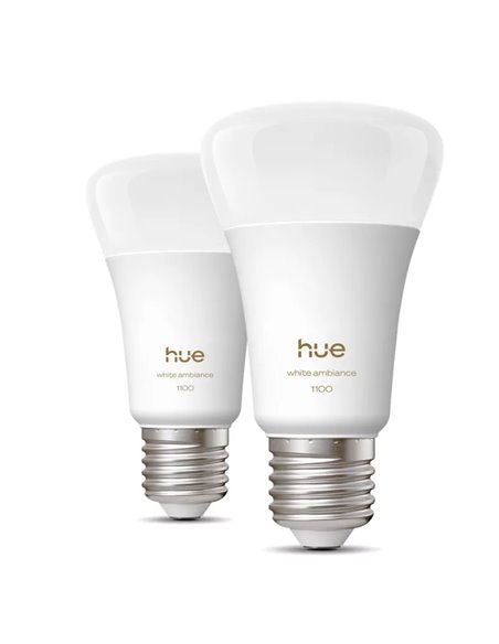 Pack 2 bombillas inteligentes Hue E27 A60 1100Lm, 8,1W equivalente 75W, regulable, White Ambiance, control por voz