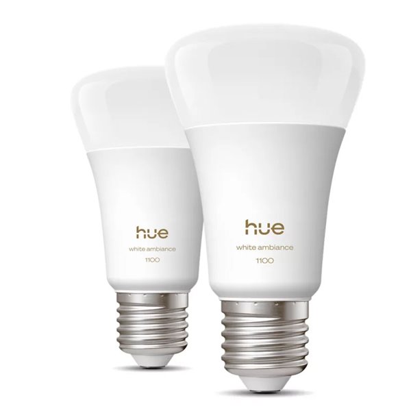 Pack 2 bombillas inteligentes Hue E27 A60 1100Lm, 8,1W equivalente 75W, regulable, White Ambiance, control por voz