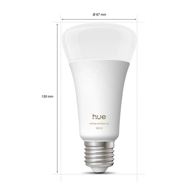 Ampoule LED intelligente ultra-puissante Hue E27 A60 1600 lm, 11,8 W équivalent à 100 W, dimmable, ambiance blanche, commande vo