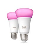 Lot de 2 ampoules LED intelligentes Hue E27 A60, 810 lm, 6 W équivalent à 60 W, dimmables, blanc et ambiance couleur