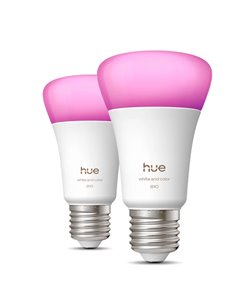 Pack 2 bombillas LES inteligentes Hue E27 A60, 810Lm, 6W equivalente 60W, regulable, White & Color Ambiance