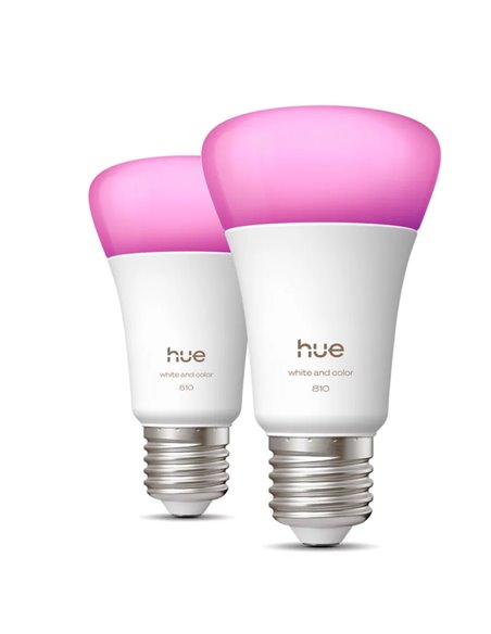 Pack 2 bombillas LES inteligentes Hue E27 A60, 810Lm, 6W equivalente 60W, regulable, White & Color Ambiance
