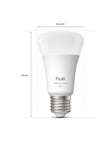 Pack 2 bombillas LES inteligentes Hue E27 A60, 810Lm, 6W equivalente 60W, regulable, White & Color Ambiance