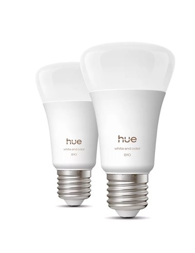 Pack 2 bombillas LES inteligentes Hue E27 A60, 810Lm, 6W equivalente 60W, regulable, White & Color Ambiance