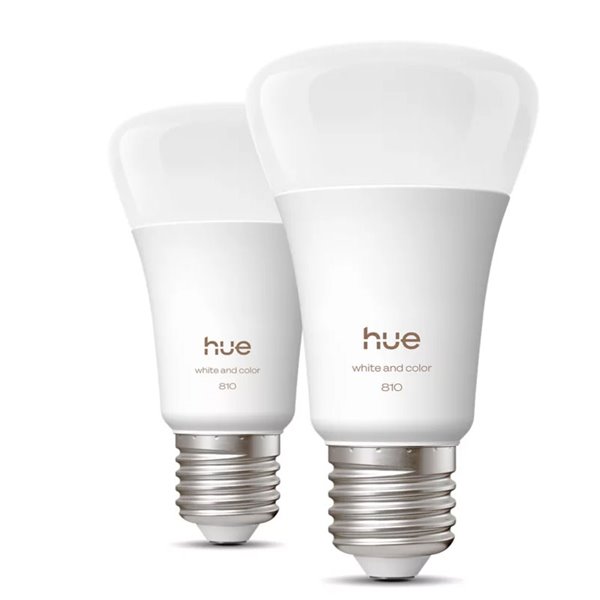 Pack 2 bombillas LES inteligentes Hue E27 A60, 810Lm, 6W equivalente 60W, regulable, White & Color Ambiance