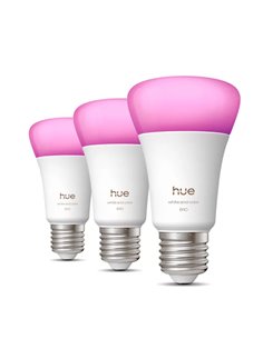 Pack 3 bombillas LES inteligentes Hue E27 A60, 810Lm, 6W equivalente 60W, regulable, White & Color Ambiance