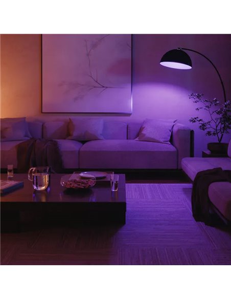 Pacote com 3 lâmpadas LED inteligentes Hue E27 A60, 810 lúmens, equivalente a 60 W (6 W), dimerizáveis, luz branca e colorida.