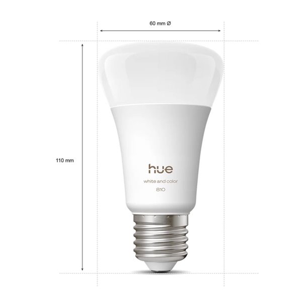 Pack 3 bombillas LES inteligentes Hue E27 A60, 810Lm, 6W equivalente 60W, regulable, White & Color Ambiance