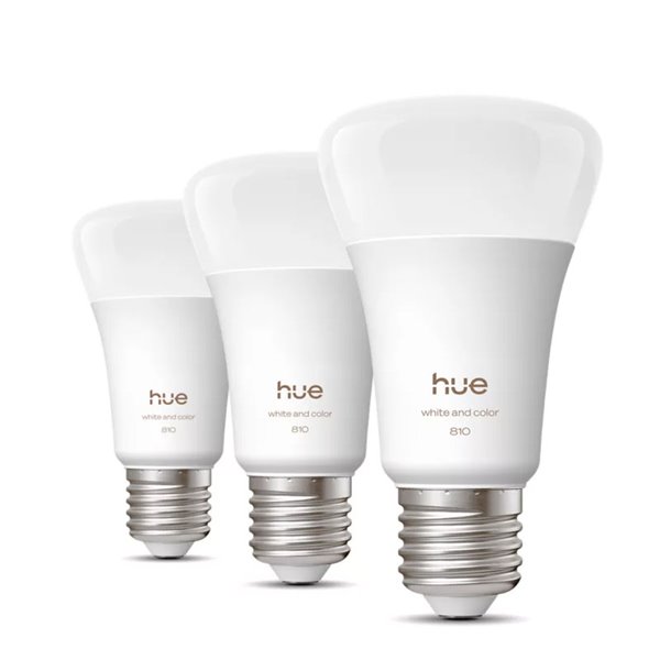 Pack 3 bombillas LES inteligentes Hue E27 A60, 810Lm, 6W equivalente 60W, regulable, White & Color Ambiance