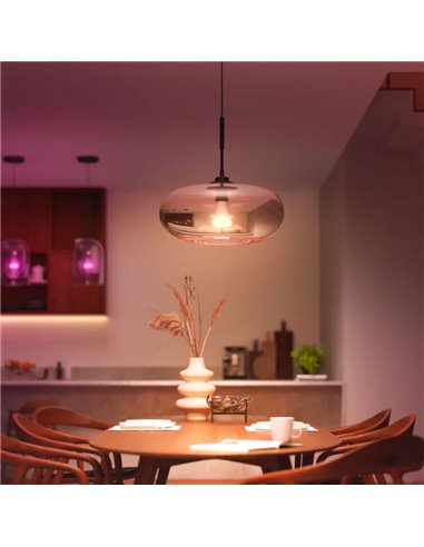 Pack 4 bombillas LES inteligentes Hue E27 A60, 810Lm, 6W equivalente 60W, regulable, White & Color Ambiance