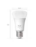 Pacote com 4 lâmpadas LED inteligentes Hue E27 A60, 810 lúmens, equivalente a 60 W (6 W), dimerizáveis, luz branca e colorida.