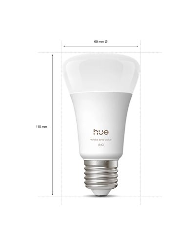 Pack 4 bombillas LES inteligentes Hue E27 A60, 810Lm, 6W equivalente 60W, regulable, White & Color Ambiance
