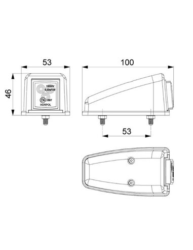 Luz de sinalização de canto LED aprovada SM1 R1 12/24V, branca, âmbar e vermelha IP68