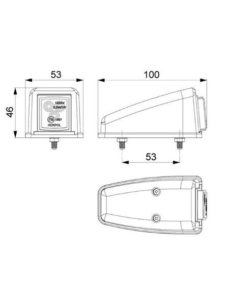 Luz de sinalização de canto LED aprovada SM1 R1 12/24V, branca, âmbar e vermelha IP68