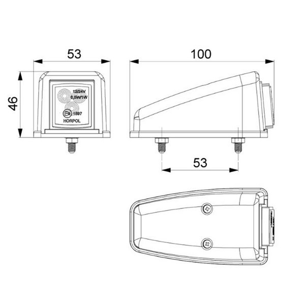 Luz de sinalização de canto LED aprovada SM1 R1 12/24V, branca, âmbar e vermelha IP68