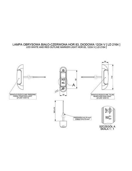 Luz LED de galibo LD 2164 2 funciones 12/24V blanco/rojo homologada R1 y A IP68