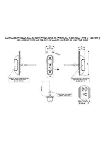 Luz de sinalização LED LD 2165 12/24V branca/vermelha com suporte de fixação, homologada R1 A IP68