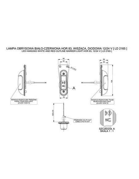 Luz de sinalização LED LD 2165 12/24V branca/vermelha com suporte de fixação, homologada R1 A IP68