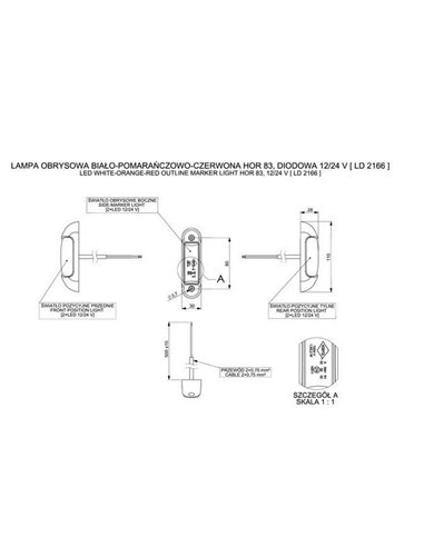 Luz LED de galibo LD 2166 3 funciones 12/24V blanco/ámbar/rojo homologado A SM1 R1 IP68