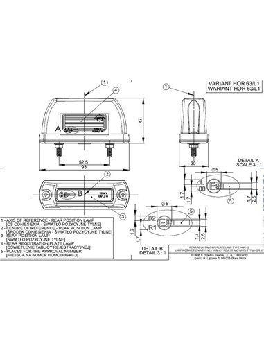 Piloto LED de galibo trasero LD 712 12/24V homologado R1 IP68