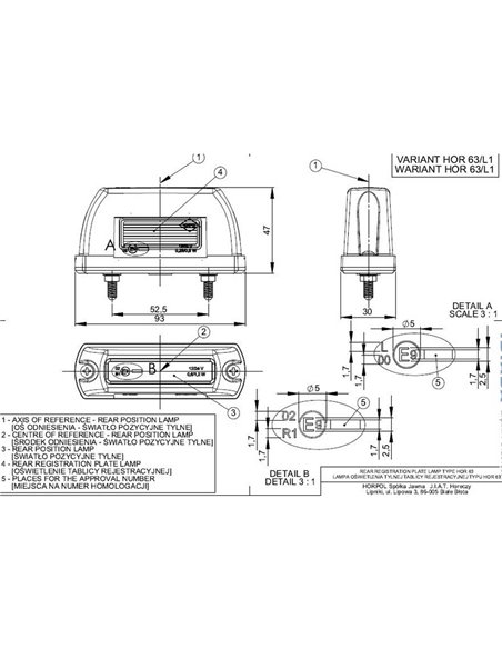 Piloto LED de galibo trasero LD 712 12/24V homologado R1 IP68