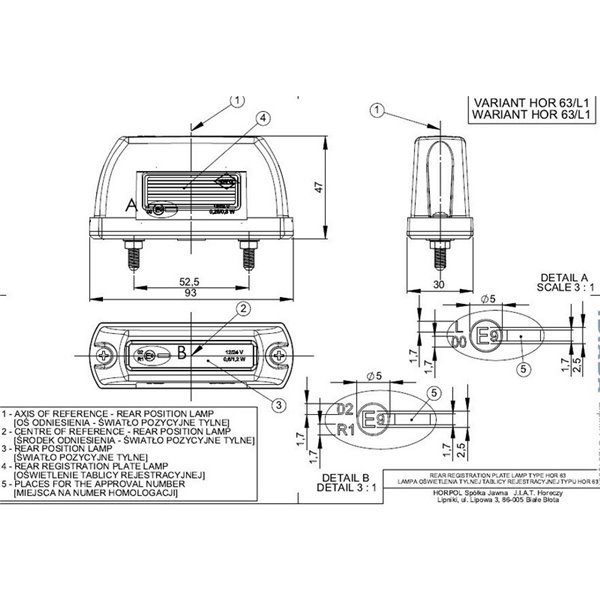 Piloto LED de galibo trasero LD 712 12/24V homologado R1 IP68