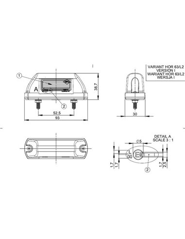 Piloto LED de galibo LD 744 delantero 12/24V homologado A IP68