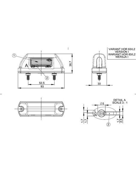 Piloto LED de galibo LD 744 delantero 12/24V homologado A IP68