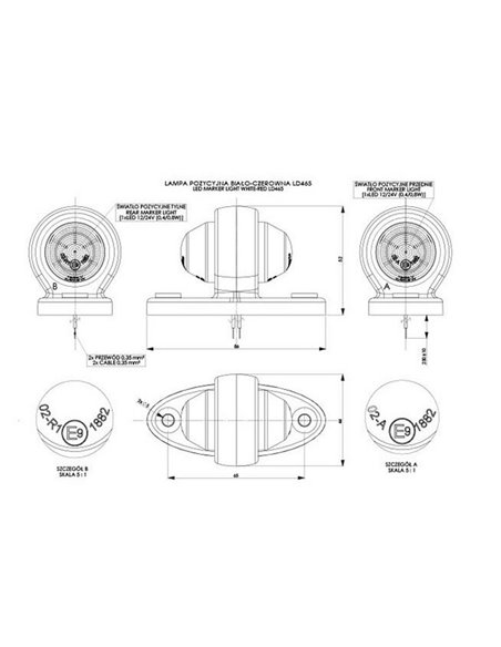 Piloto de galibo trasero LED 12/24V base ovalada homologado R1 IP68