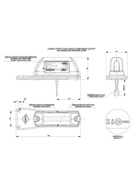 Luz de sinalização LED LD 731 L e P, 2 funções, traseira/dianteira 12/24V R1 e A