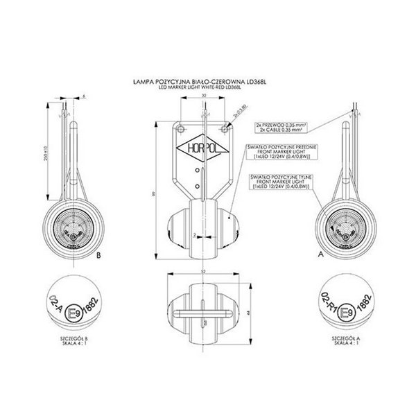 Luz de sinalização LED de 2 funções, LD 368 L e P, 12/24V dianteira/traseira R1 e A