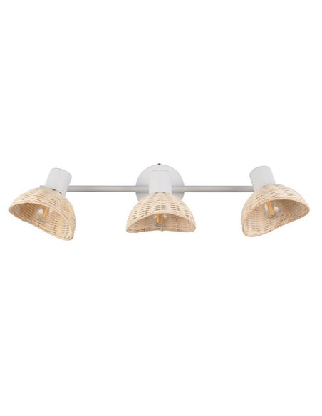 Regleta de techo de 3 focos rattan CALVI bombillas excl. 3x E14 max. 10W IP20 Blanco