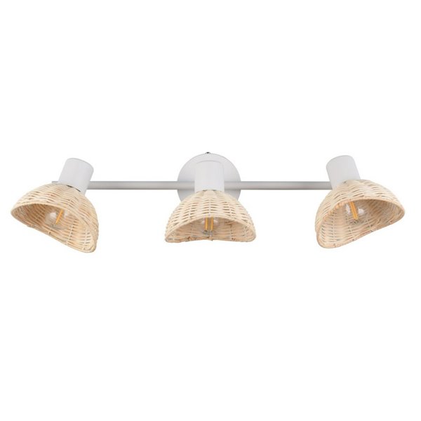 Regleta de techo de 3 focos rattan CALVI bombillas excl. 3x E14 max. 10W IP20 Blanco