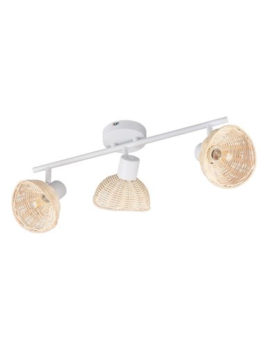 Regleta de techo de 3 focos rattan CALVI bombillas excl. 3x E14 max. 10W IP20 Blanco