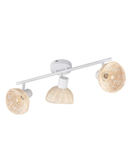 Regleta de techo de 3 focos rattan CALVI bombillas excl. 3x E14 max. 10W IP20 Blanco