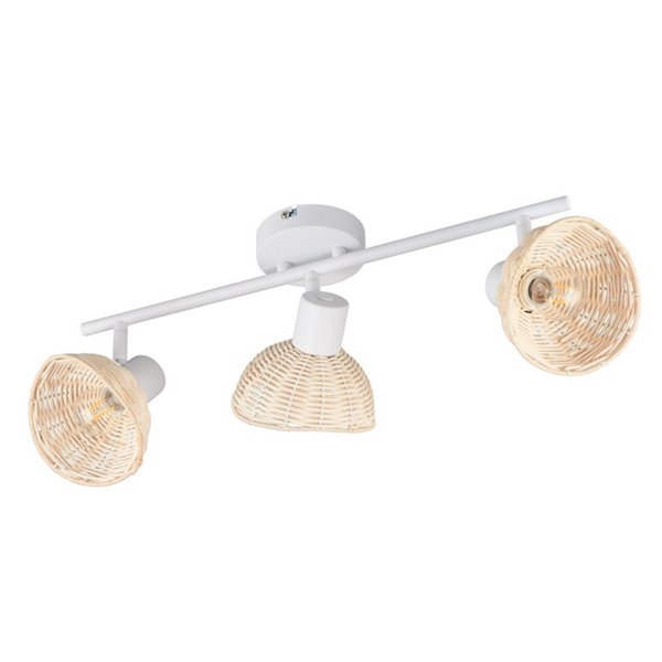Regleta de techo de 3 focos rattan CALVI bombillas excl. 3x E14 max. 10W IP20 Blanco