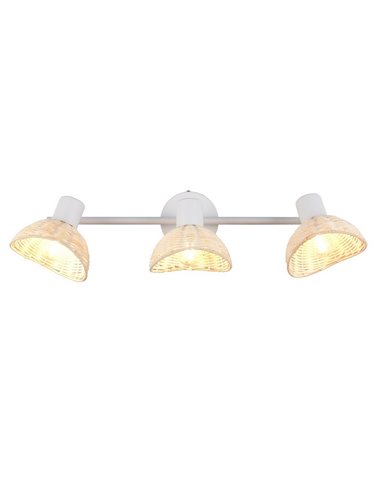Regleta de techo de 3 focos rattan CALVI bombillas excl. 3x E14 max. 10W IP20 Blanco