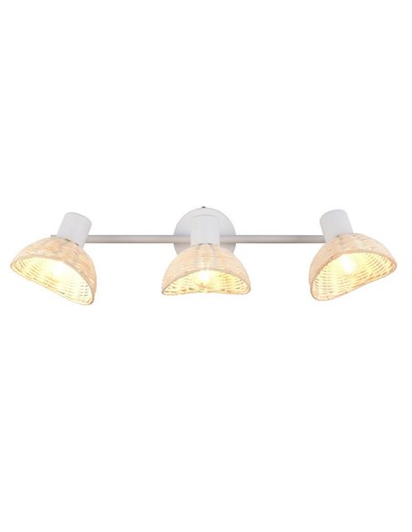 Regleta de techo de 3 focos rattan CALVI bombillas excl. 3x E14 max. 10W IP20 Blanco